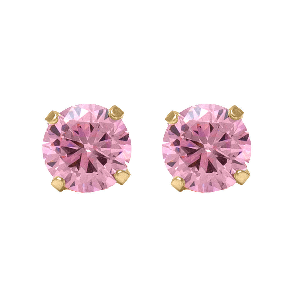 5MM Cubic Zirconia Pink 24K Pure Gold Plated Ear Studs | Ideal for everyday wear