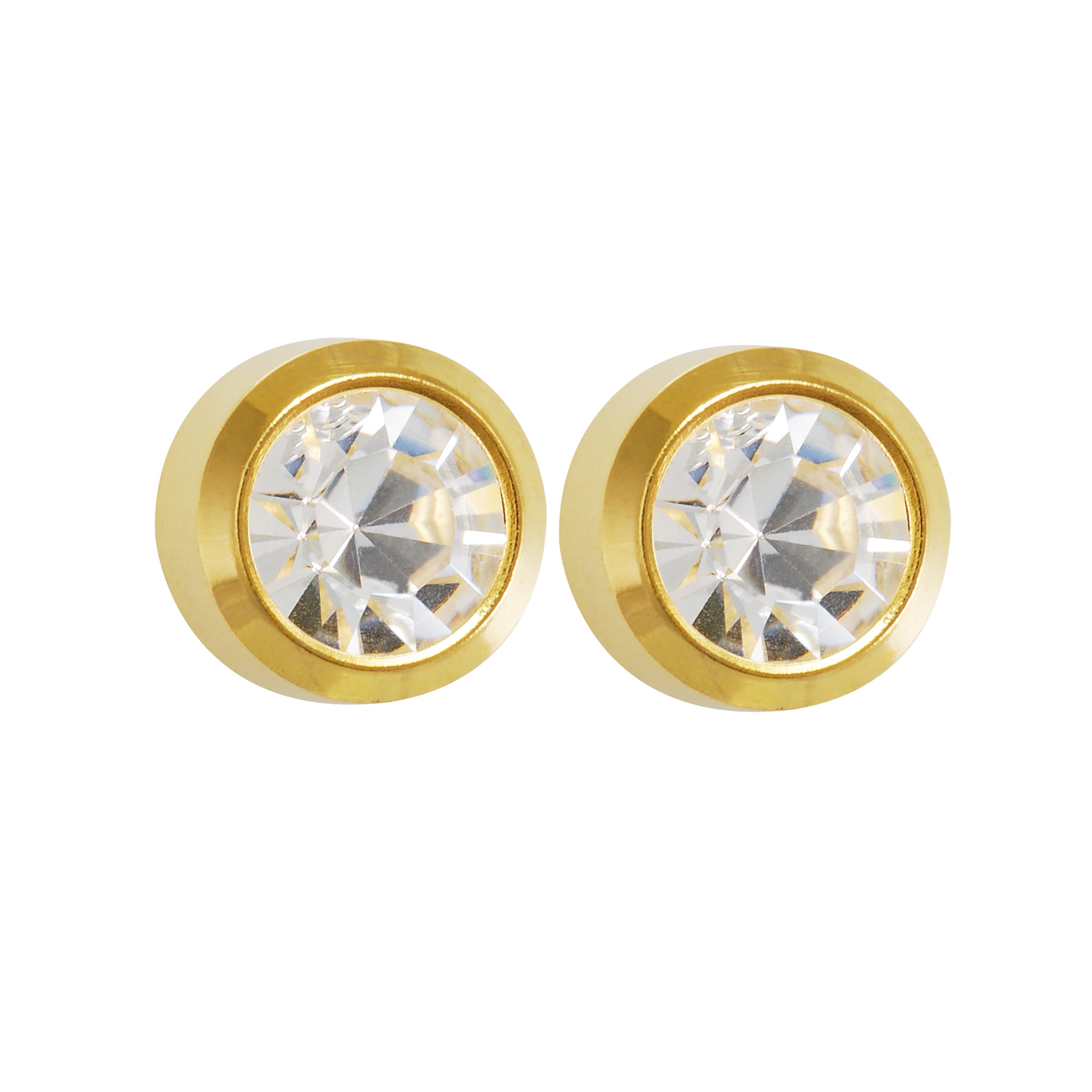 2MM April – Crystal Bezel 24K Pure Gold Plated Ear Studs | MADE IN USA | Ideal for everyday wear