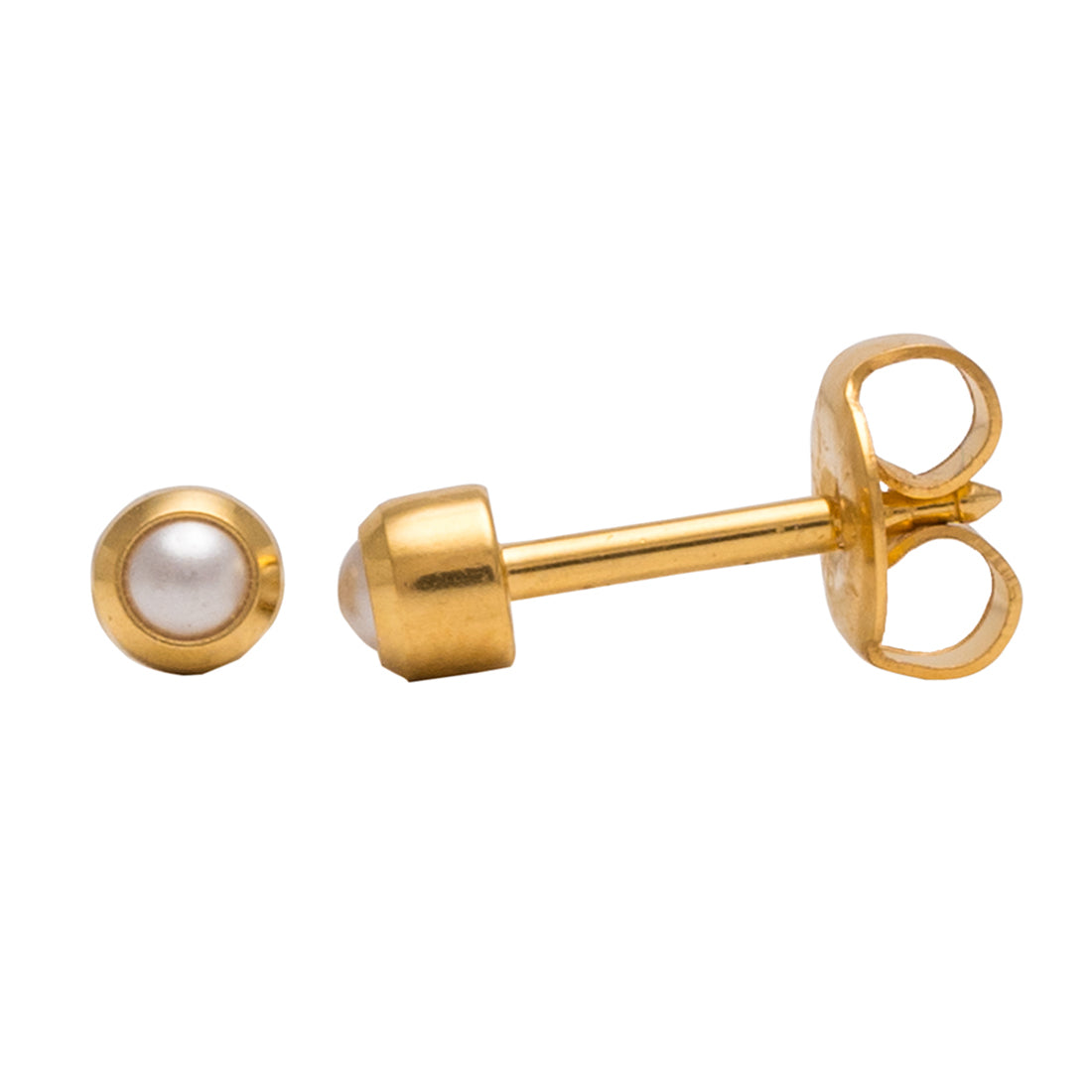 2MM Baby Bezel White Pearl 24K Pure Gold Plated Piercing Ear Stud For Kids