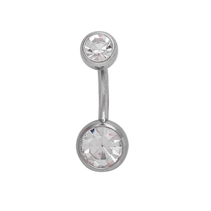 Body Jewellery Double Jewel Crystal Stainless Steel 14G 10Mm Belly Stud