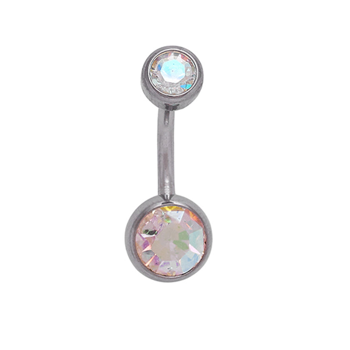 Body Jewellery Double Jewel Ab Crystal Stainless Steel 14G 10Mm Belly Stud