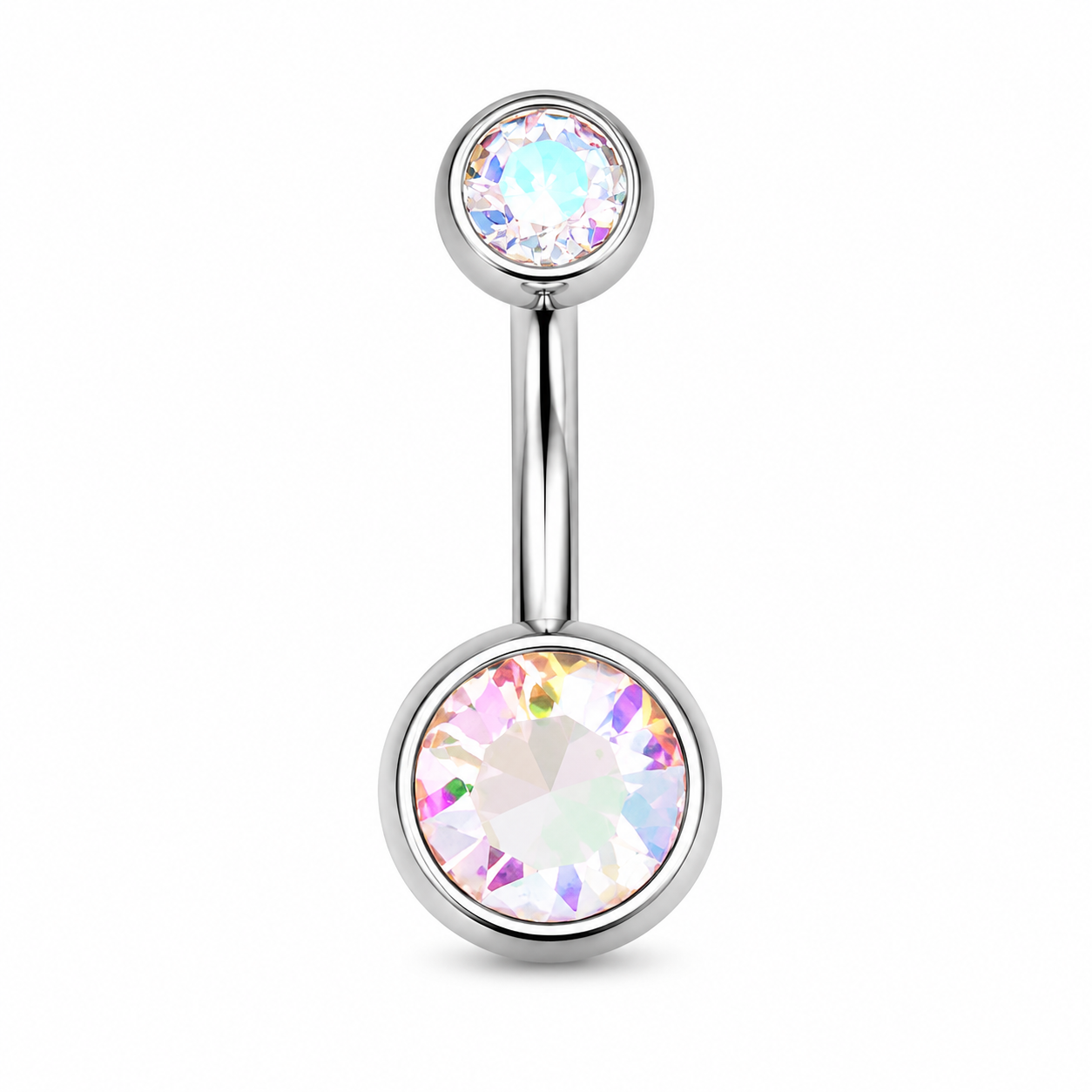 Body Jewellery Double Jewel Ab Crystal Stainless Steel 14G 10Mm Belly Stud