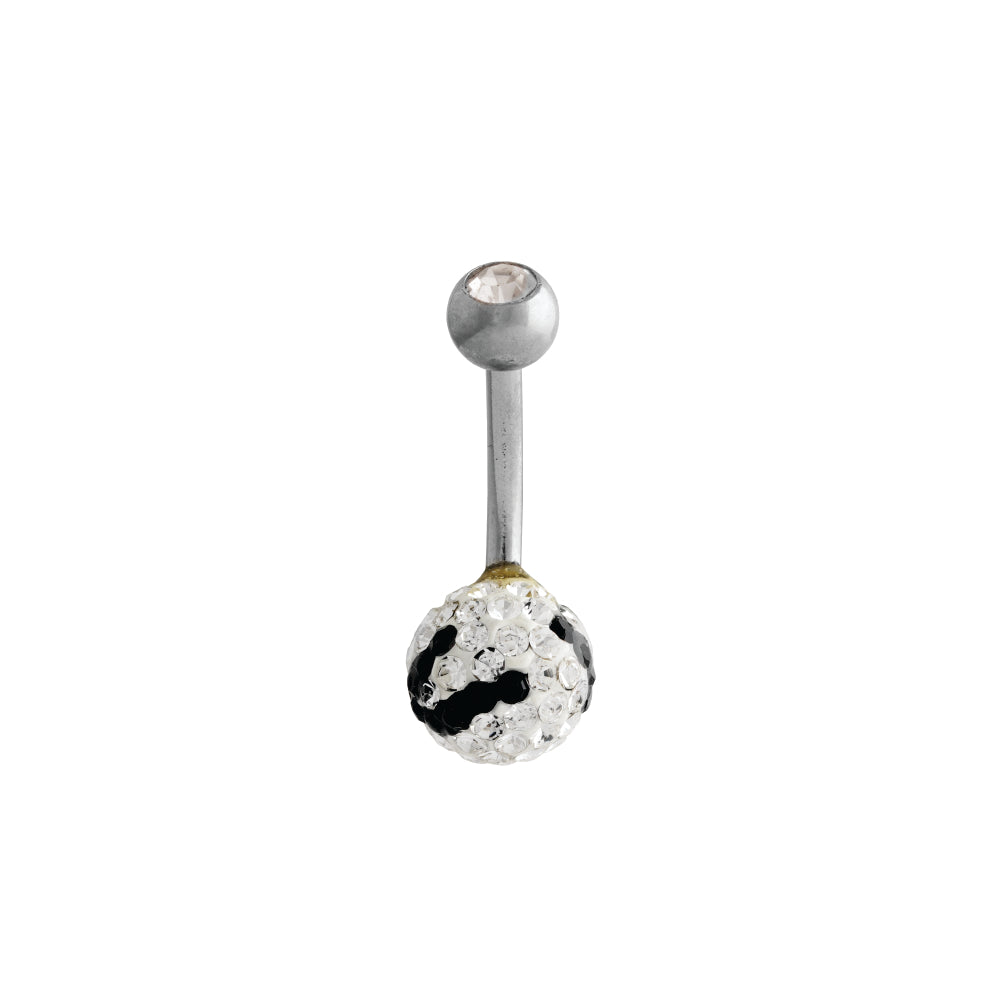 Body Jewellery Black White Stone Zebra Ball Stainless Steel 14G 10Mm Belly Stud