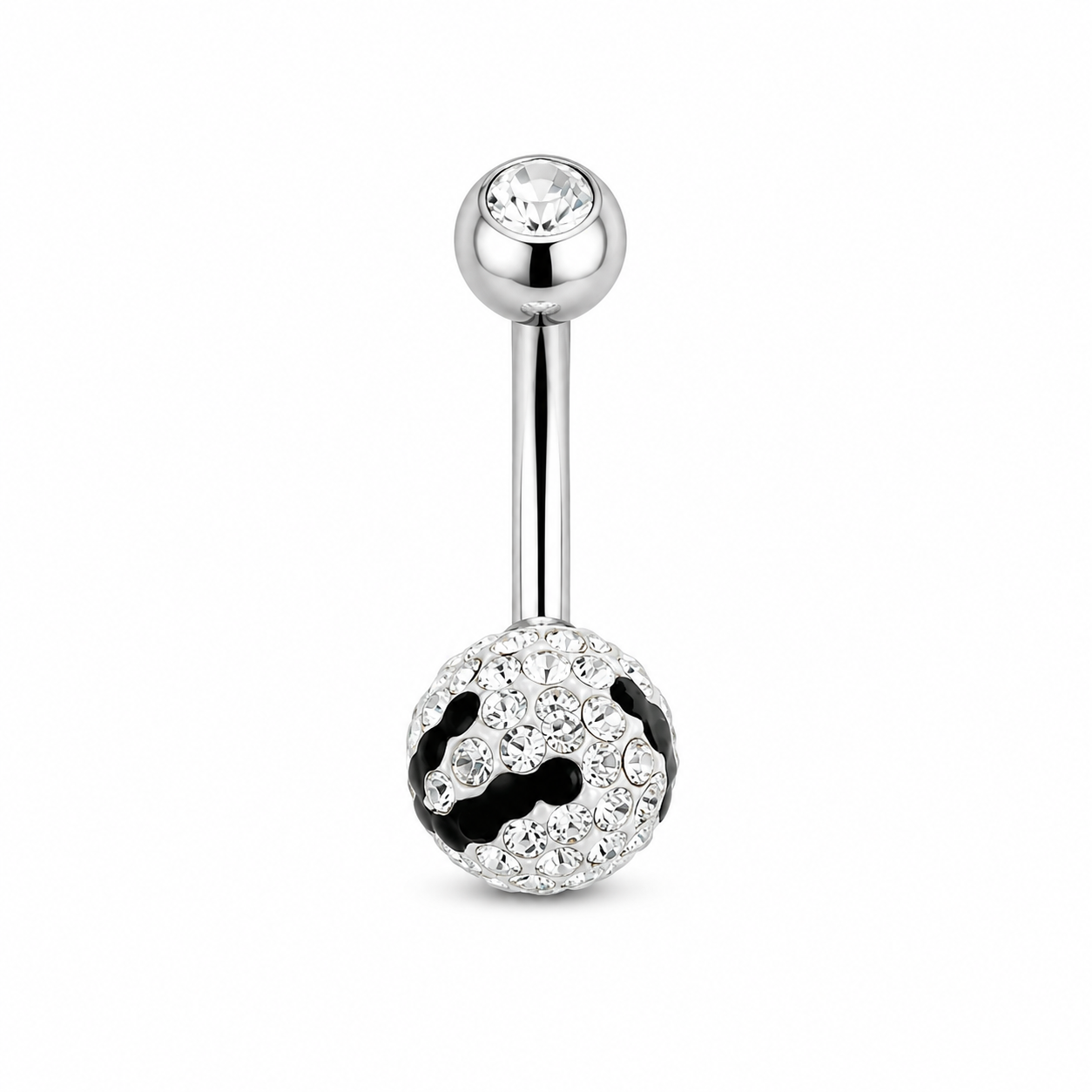 Body Jewellery Black White Stone Zebra Ball Stainless Steel 14G 10Mm Belly Stud