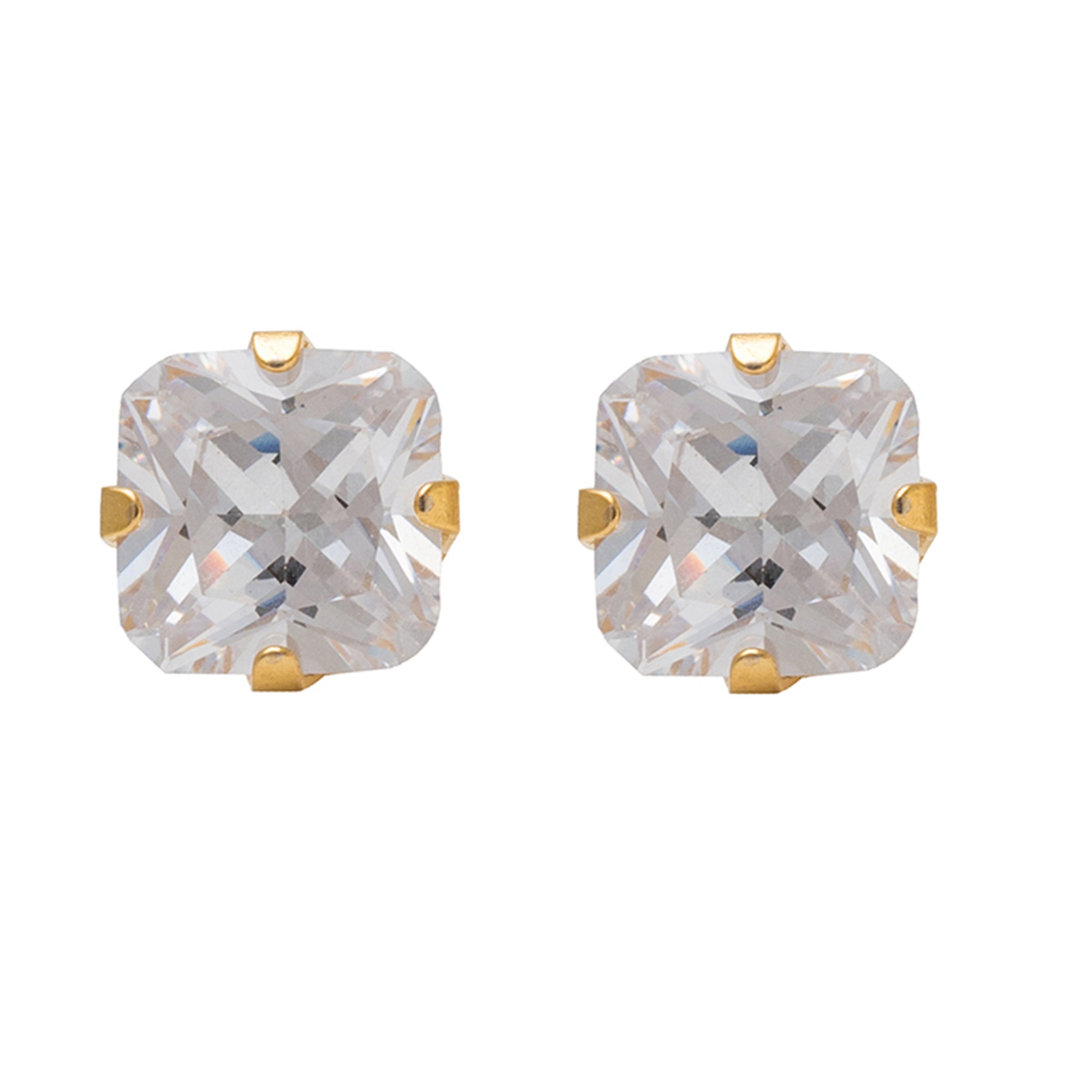 6*6MM Cubic Zirconia Princess cut Allergy Free Gold-Plated Ear Studs | Ideal for everyday wear
