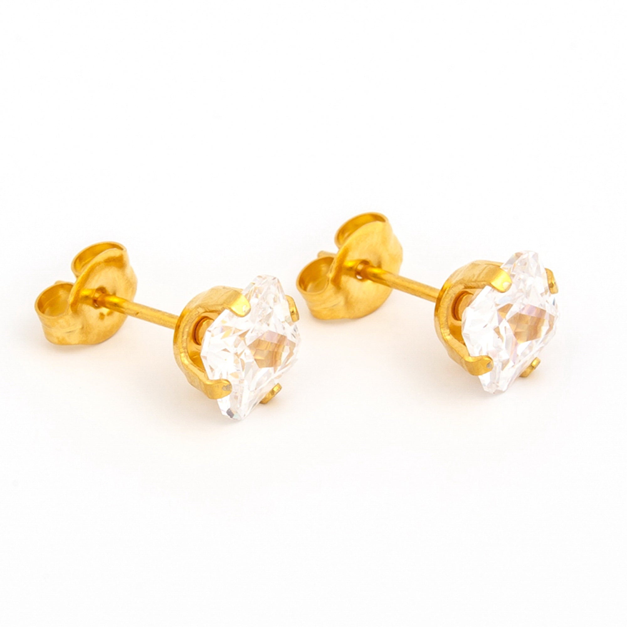 6*6MM Cubic Zirconia Princess cut Allergy Free Gold-Plated Ear Studs | Ideal for everyday wear