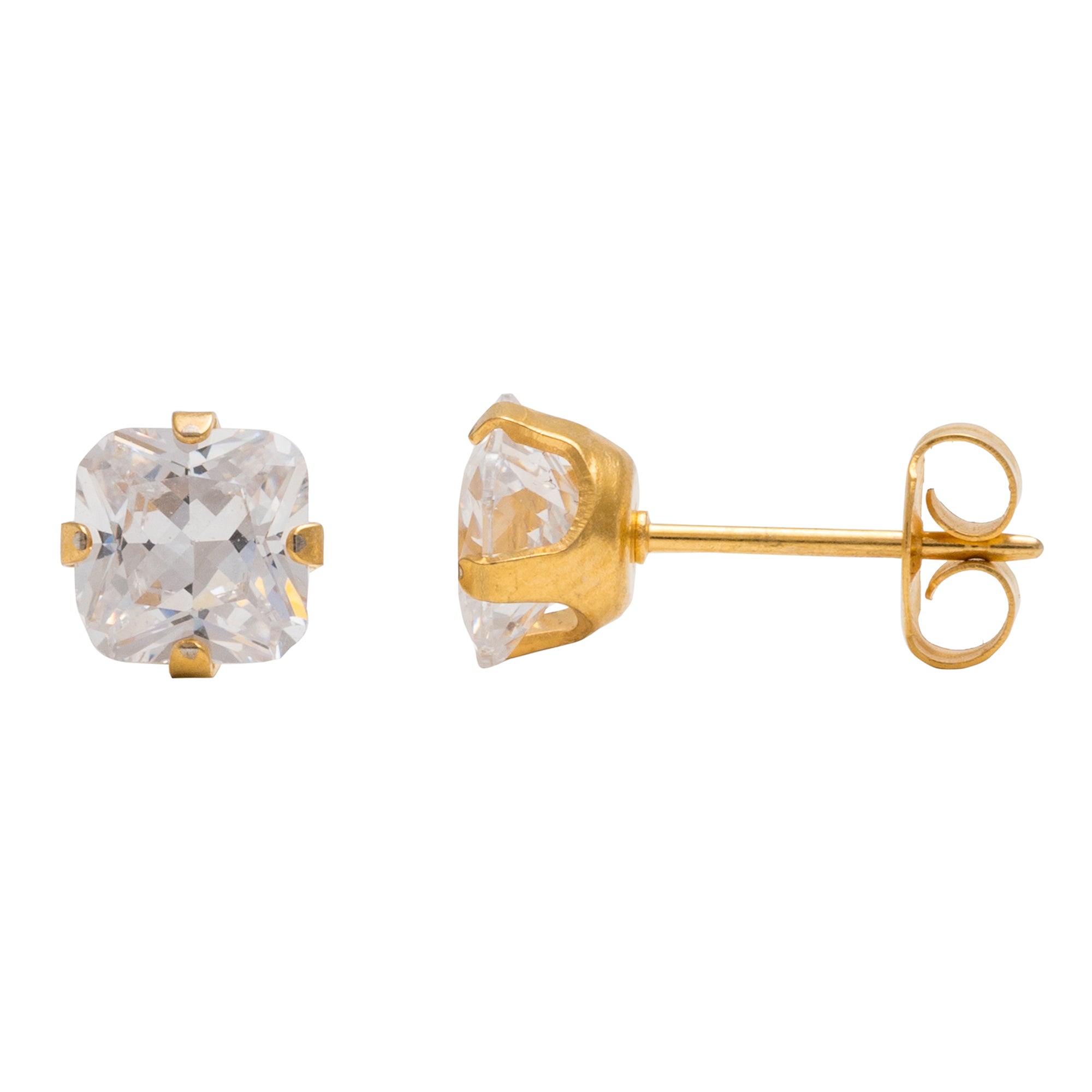 6*6MM Cubic Zirconia Princess cut Allergy Free Gold-Plated Ear Studs | Ideal for everyday wear