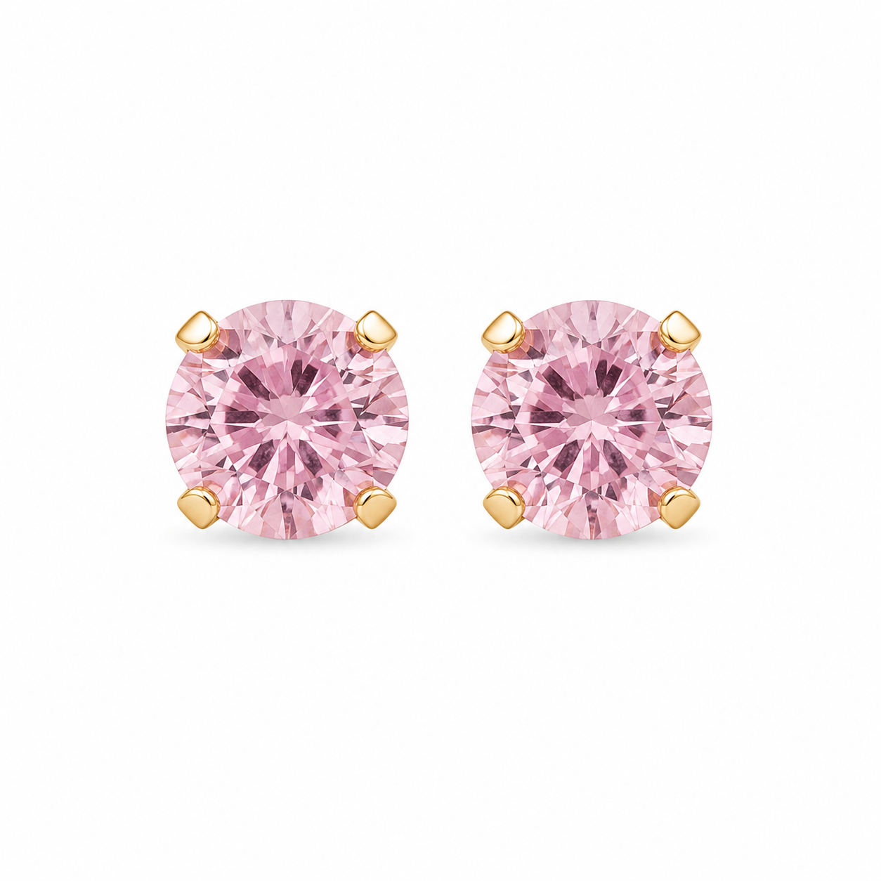 5MM Cubic Zirconia Pink 24K Pure Gold Plated Ear Studs | Ideal for everyday wear