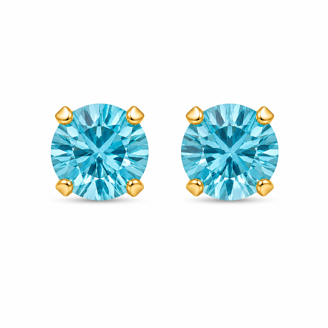 5MM March - Aquamarine 24K Pure Gold Plated Ear Studs | Ideal for everyday wear