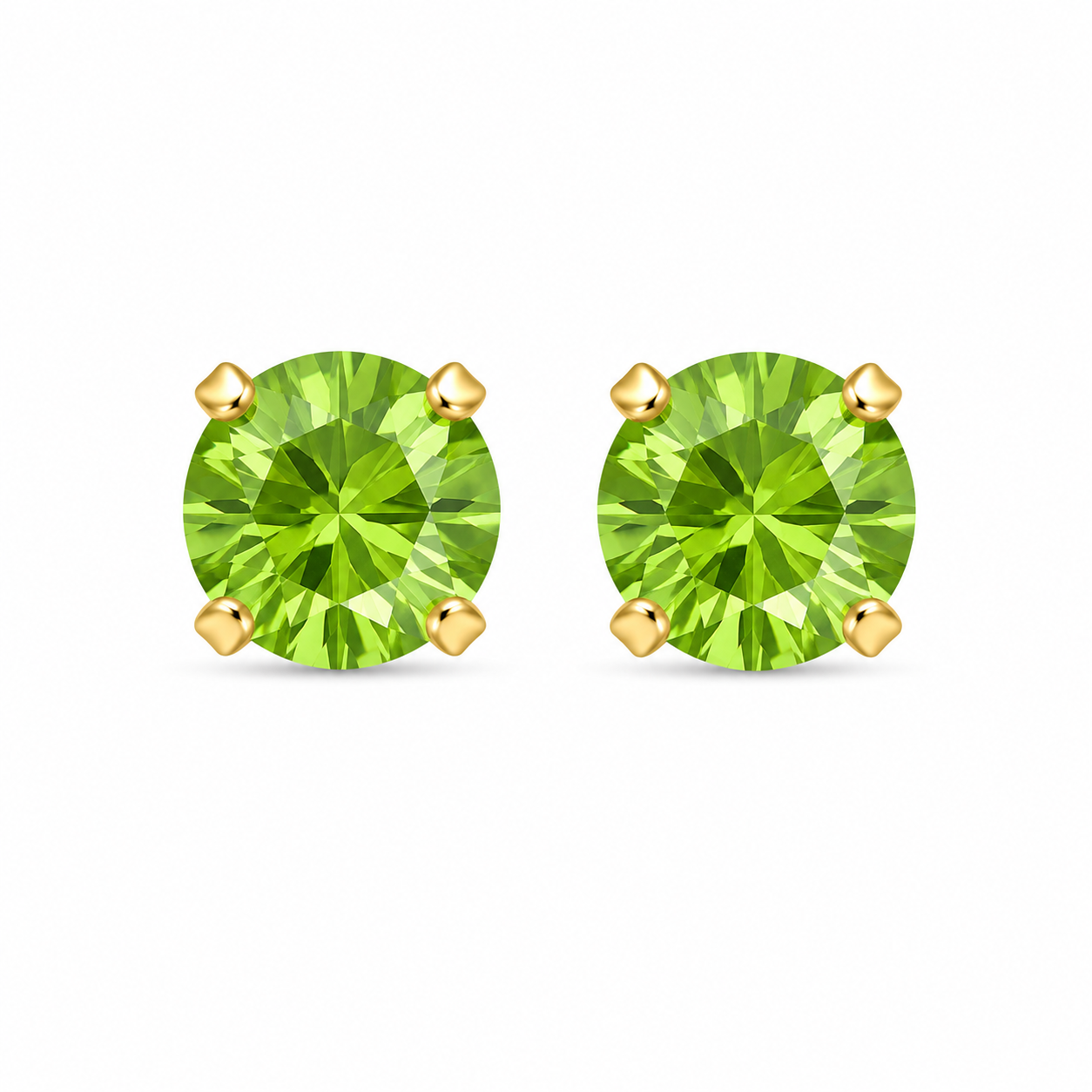 5MM August Peridot Emerald 24K Pure Gold Plated Ear Studs | Ideal for everyday wear