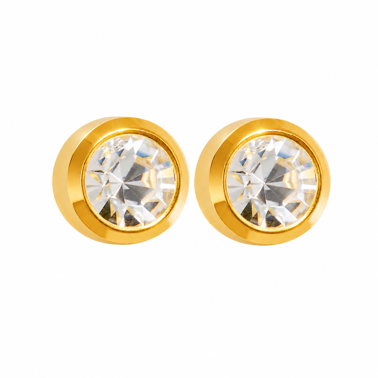 4MM April – Crystal Bezel 24K Pure Gold Plated Ear Studs | Ideal for everyday wear