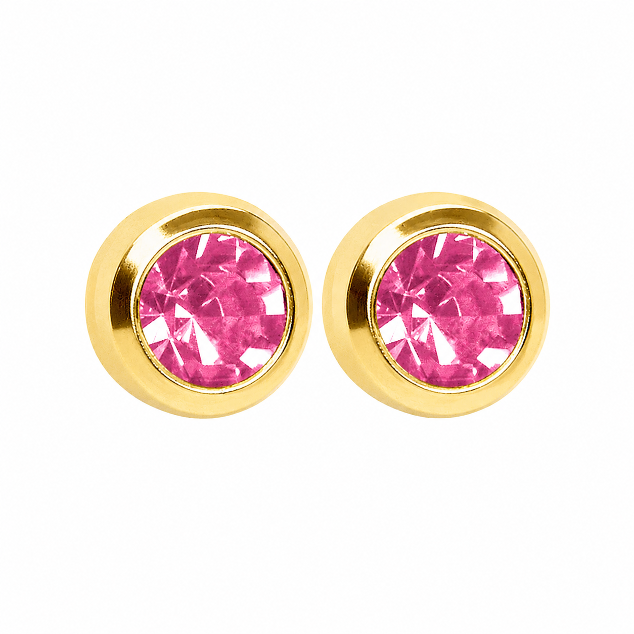 2MM October – Rose Bezel 24K Pure Gold Plated Ear Studs | MADE IN USA | Ideal for everyday wear