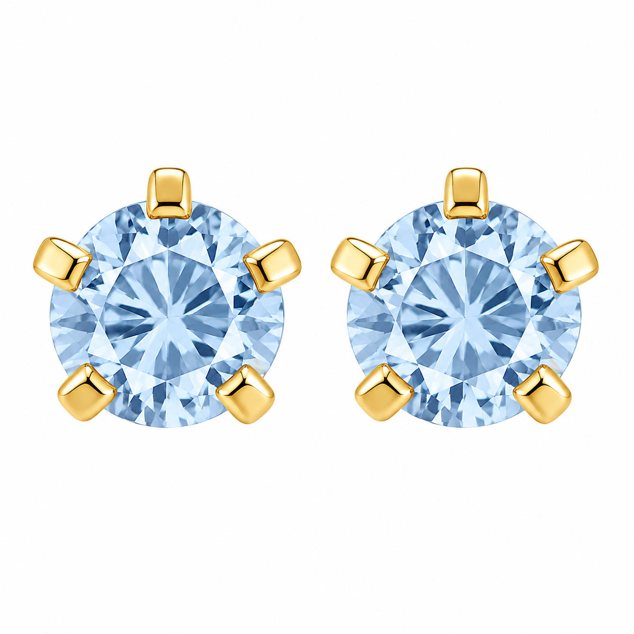 3MM March – Aquamarine Birthstone 24K Pure Gold Plated Ear Studs | Ideal for everyday wear