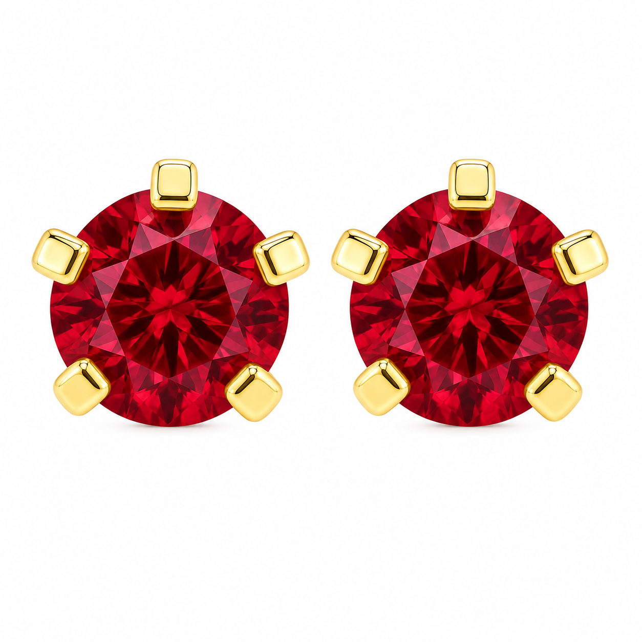 3MM July – Ruby Birthstone 24K Pure Gold Plated Ear Studs | MADE IN USA | Ideal for everyday wear