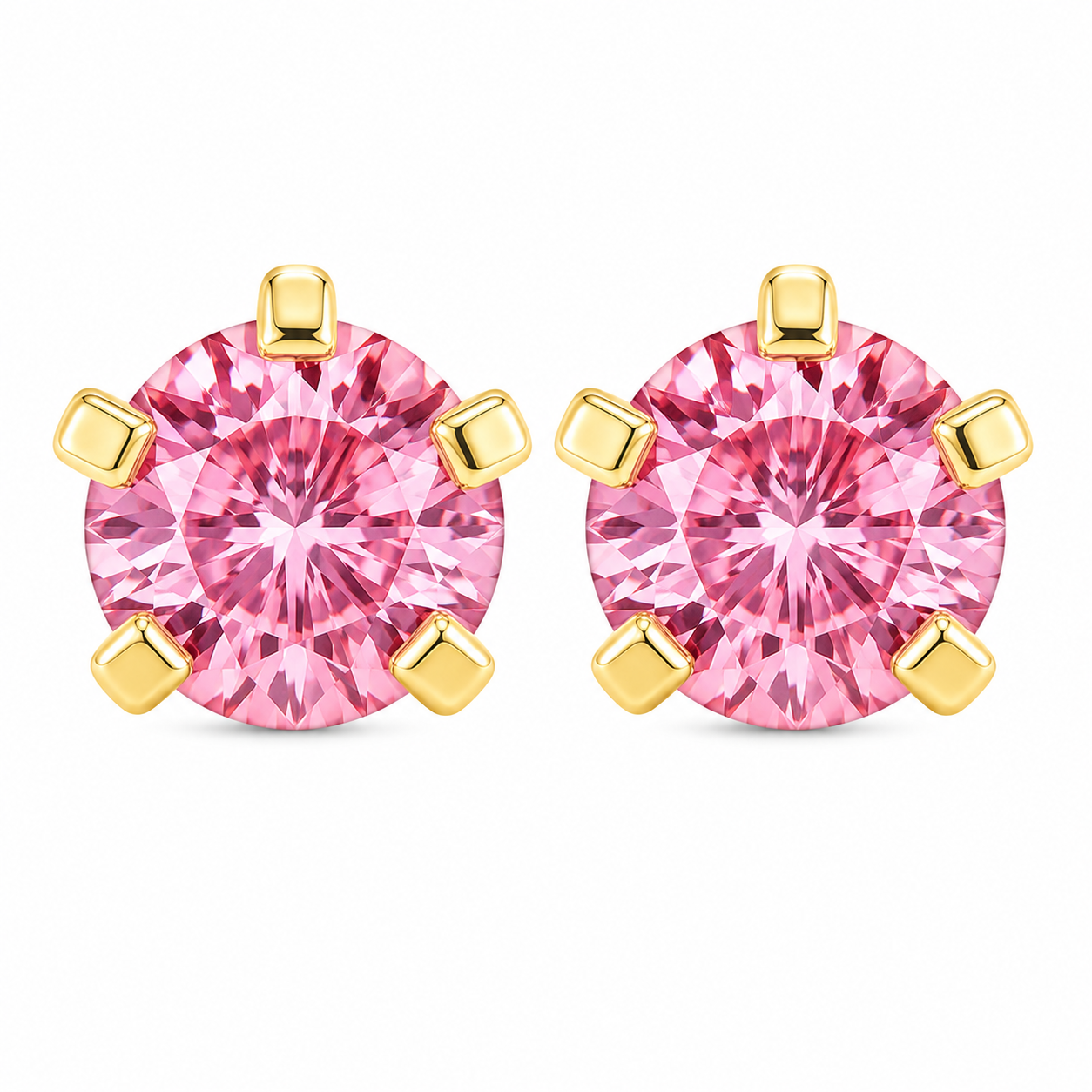 3MM October – Rose Birthstone 24K Pure Gold Plated Ear Studs | MADE IN USA | Ideal for everyday wear