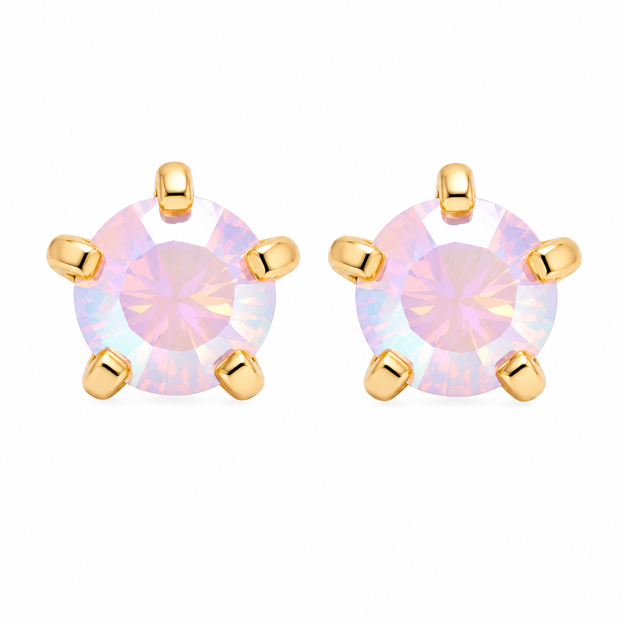 3MM Rainbow Crystal Birthstone 24K Pure Gold Plated Ear Studs | MADE IN USA | Ideal for everyday wear