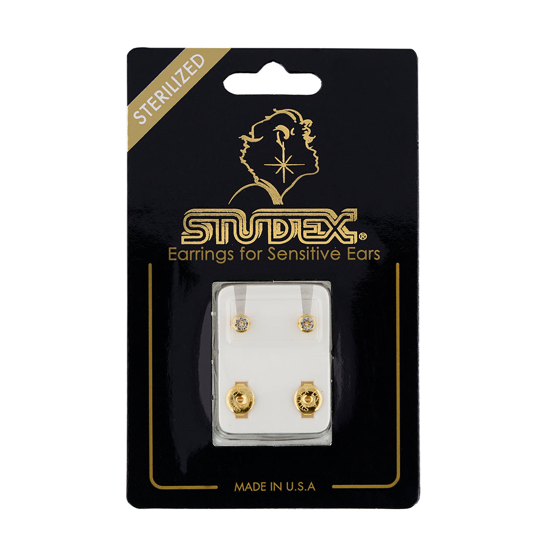 3MM April – Crystal Bezel 24K Pure Gold Plated Ear Studs | MADE IN USA | Ideal for everyday wear
