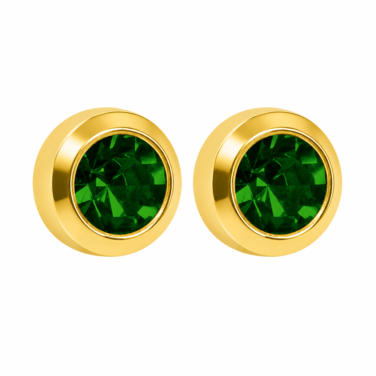 3MM May – Emerald Bezel 24K Pure Gold Plated Ear Studs | MADE IN USA | Ideal for everyday wear