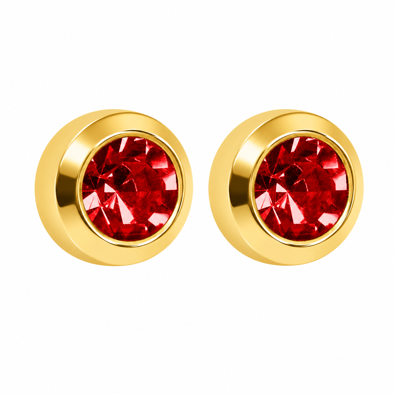3MM July – Ruby Bezel 24K Pure Gold Plated Ear Studs | MADE IN USA | Ideal for everyday wear