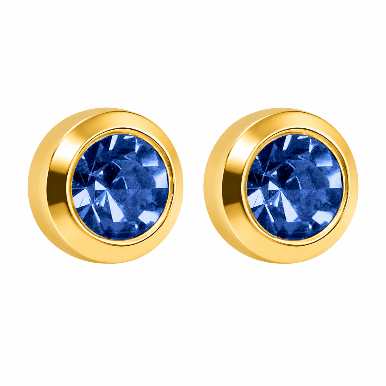 3MM September – Sapphire Bezel 24K Pure Gold Plated Ear Studs | MADE IN USA | Ideal for everyday wear