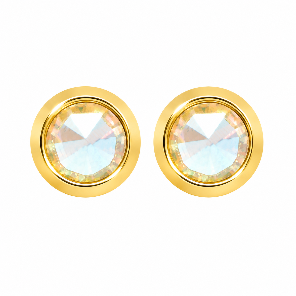 3MM Rainbow Crystal Bezel 24K Pure Gold Plated Ear Studs | MADE IN USA | Ideal for everyday wear