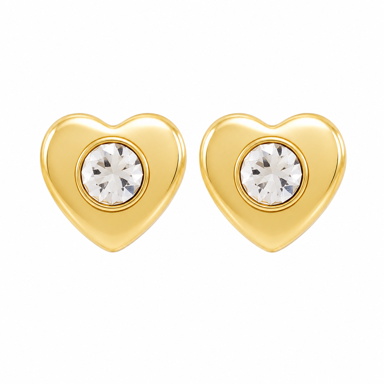 3MM Heart-Lite With Crystal 24K Pure Gold Plated Ear Studs | MADE IN USA | Ideal for everyday wear