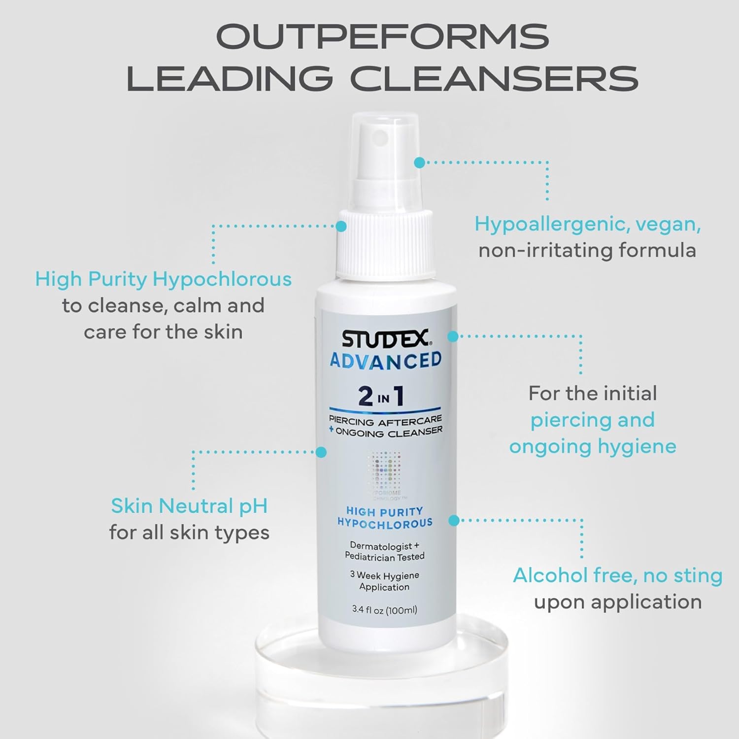 STUDEX Advanced Piercing Aftercare & Cleanser 3.4 FL OZ | 100 ml