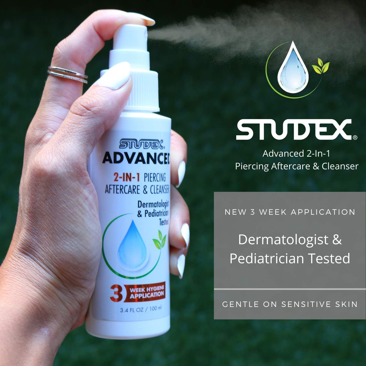 STUDEX Advanced Piercing Aftercare & Cleanser 3.4 FL OZ | 100 ml