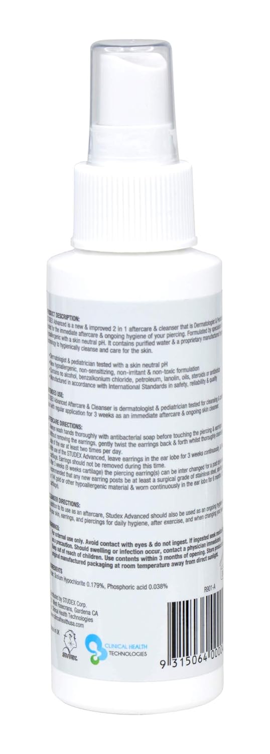 STUDEX Advanced Piercing Aftercare & Cleanser 3.4 FL OZ | 100 ml