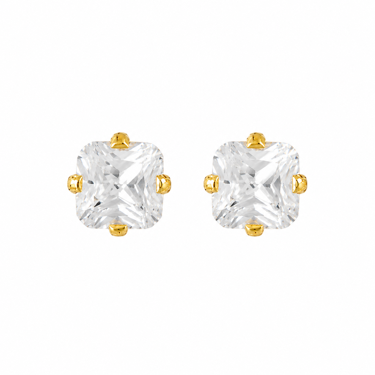 4MM Cubic Zirconia Princess Cut 24K Pure Gold Plated Ear Studs | MADE IN USA | Ideal for everyday wear
