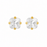 4MM Cubic Zirconia Princess Cut 24K Pure Gold Plated Ear Studs | MADE IN USA | Ideal for everyday wear