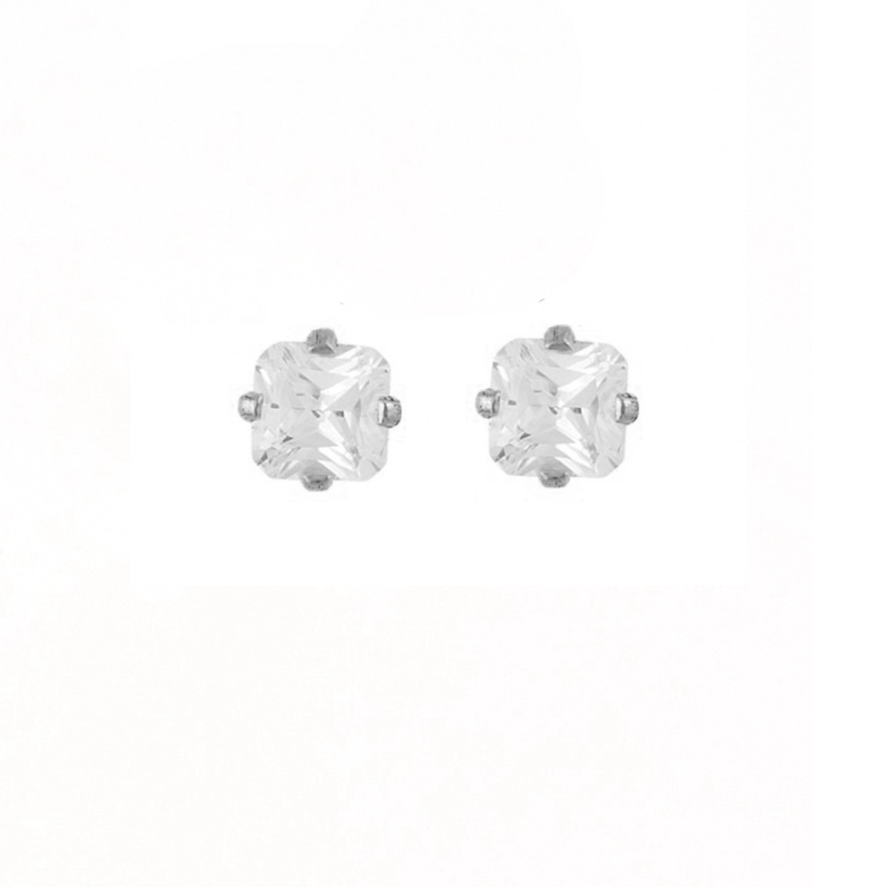 4MM Cubic Zirconia Princess Cut Stainless Steel Ear Studs | MADE IN USA | Ideal for everyday wear