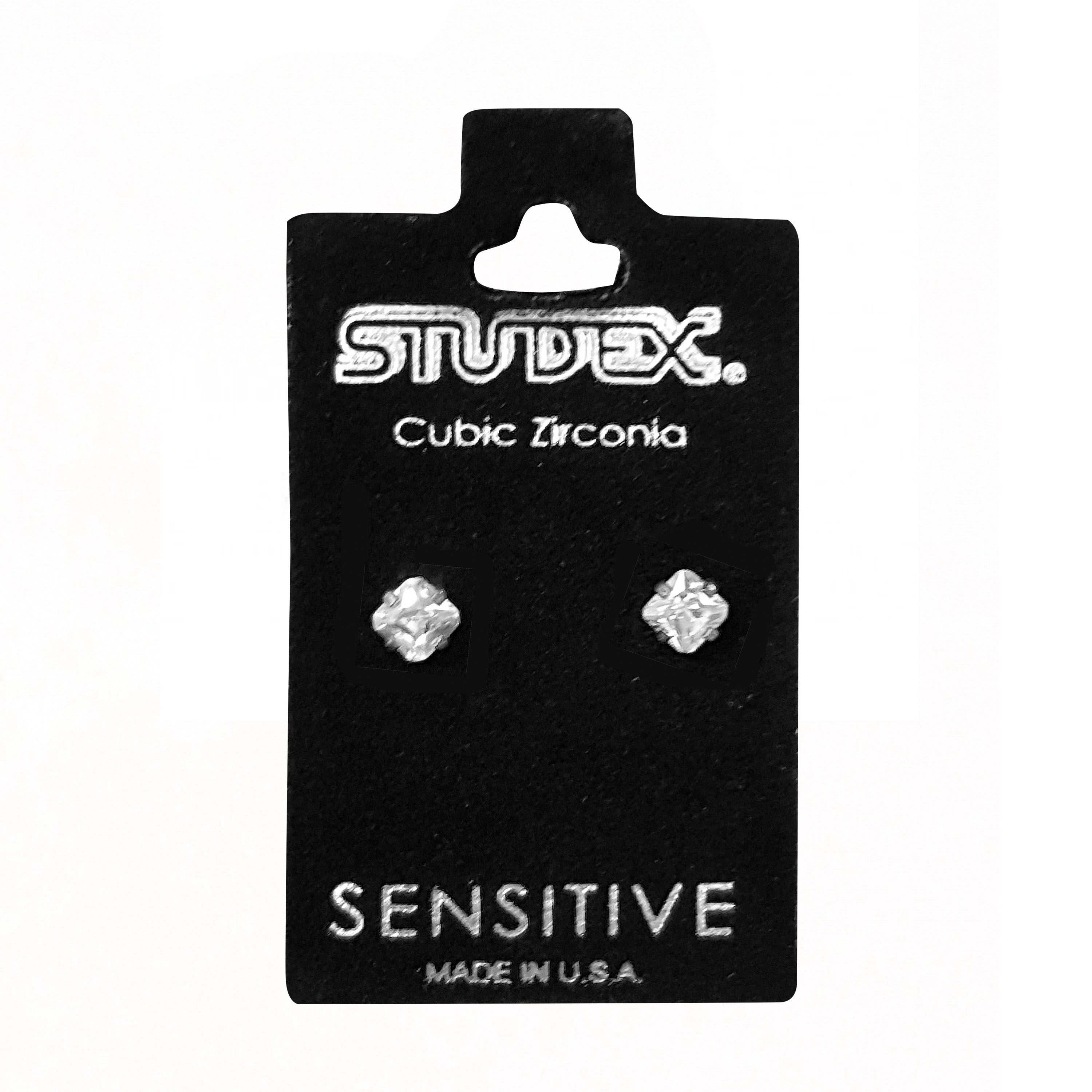 4MM Cubic Zirconia Princess Cut Stainless Steel Ear Studs | MADE IN USA | Ideal for everyday wear