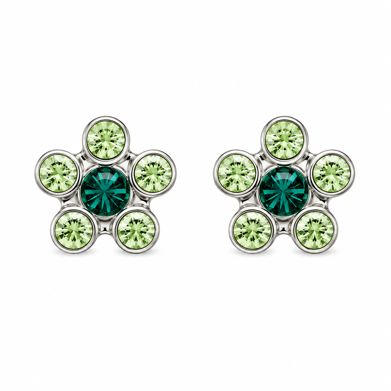 Daisy Aug Peridot & May Emerald Allergy Free Stainless Steel Ear Studs | MADE IN USA | Ideal for everyday wear