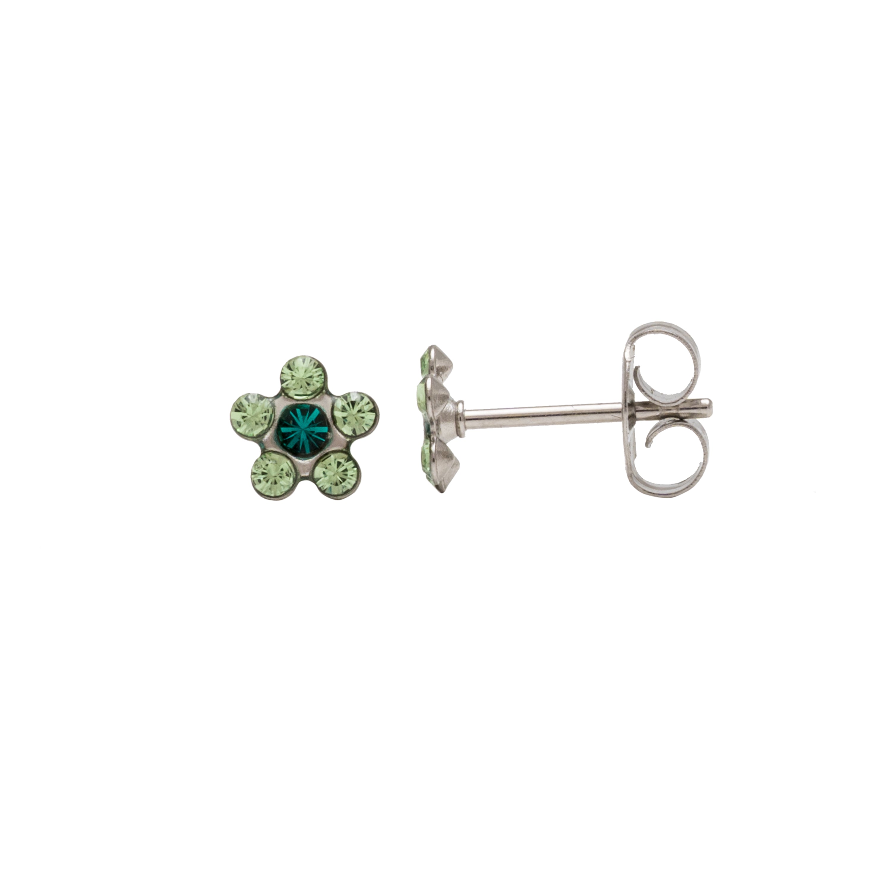 Daisy Aug Peridot & May Emerald Allergy Free Stainless Steel Ear Studs | MADE IN USA | Ideal for everyday wear