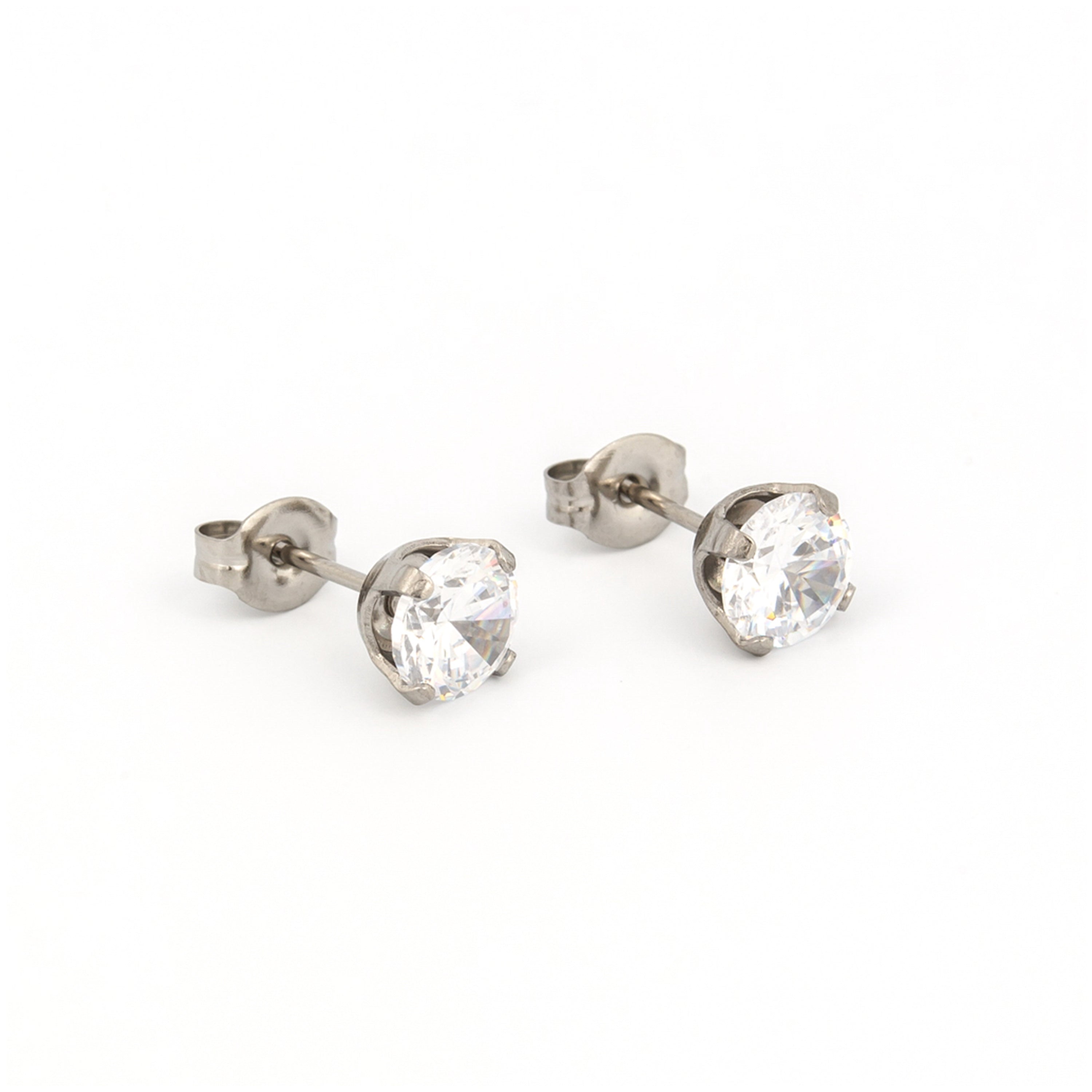 6MM Cubic Zirconia Allergy Free Stainless Steel Ear Studs | MADE IN USA | Ideal for everyday wear