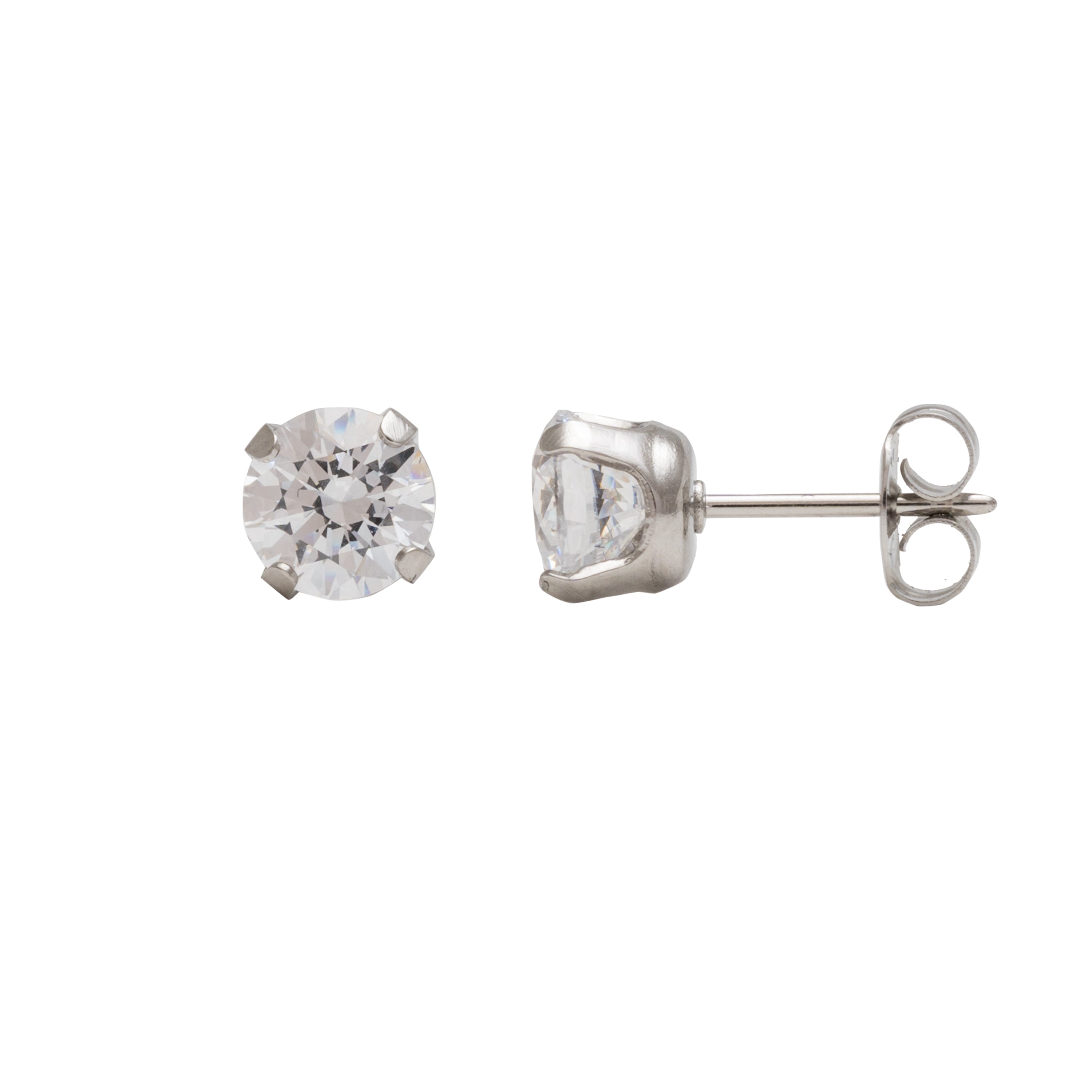 6MM Cubic Zirconia Allergy Free Stainless Steel Ear Studs | MADE IN USA | Ideal for everyday wear