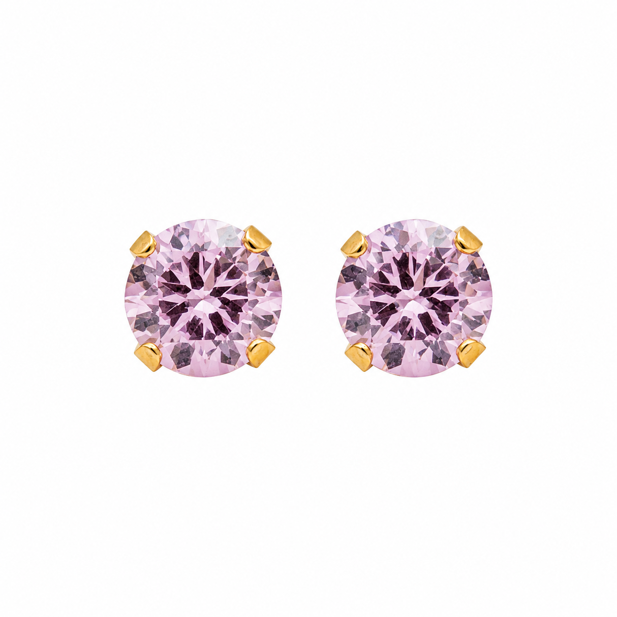 6MM Pink Cubic Zirconia 24K Pure Gold Plated Ear Studs | MADE IN USA | Ideal for everyday wear