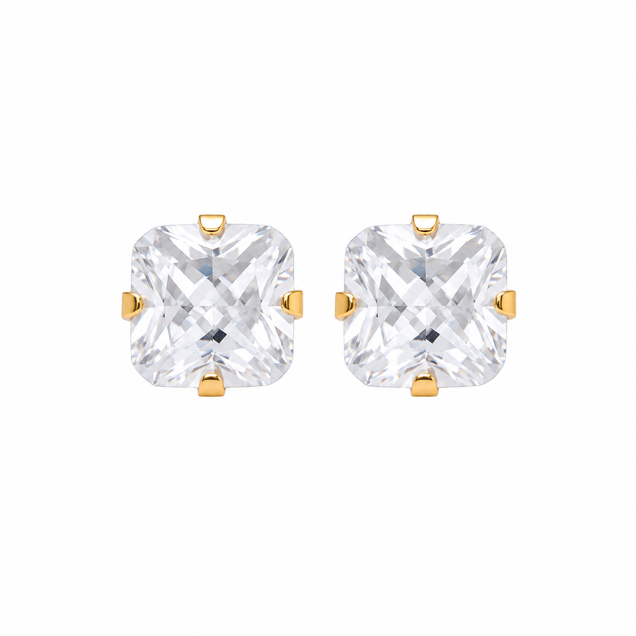 6X6MM Cubic Zirconia 24K Pure Gold Plated Ear Studs | MADE IN USA | Ideal for everyday wear