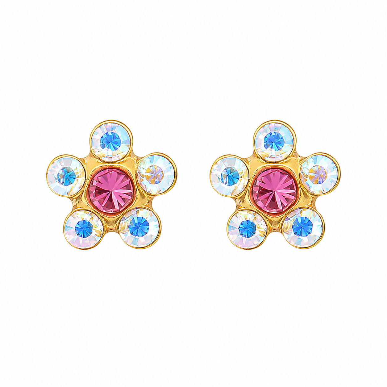 Daisy Ab Crystal-Rose 24K Pure Gold Plated Ear Studs | MADE IN USA | Ideal for everyday wear