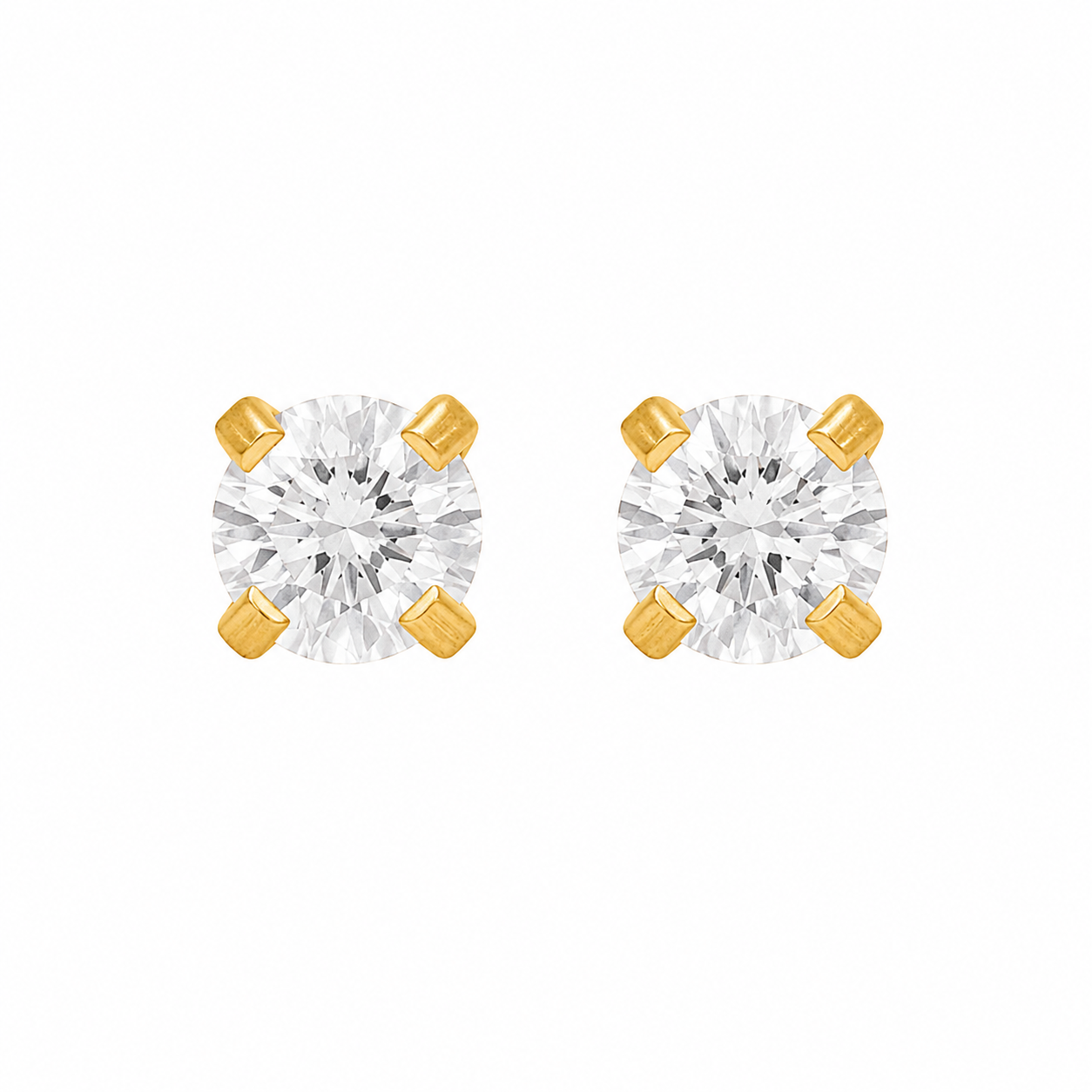 4MM Cubic Zirconia 24K Pure Gold Plated Ear Studs | MADE IN USA | Ideal for everyday wear