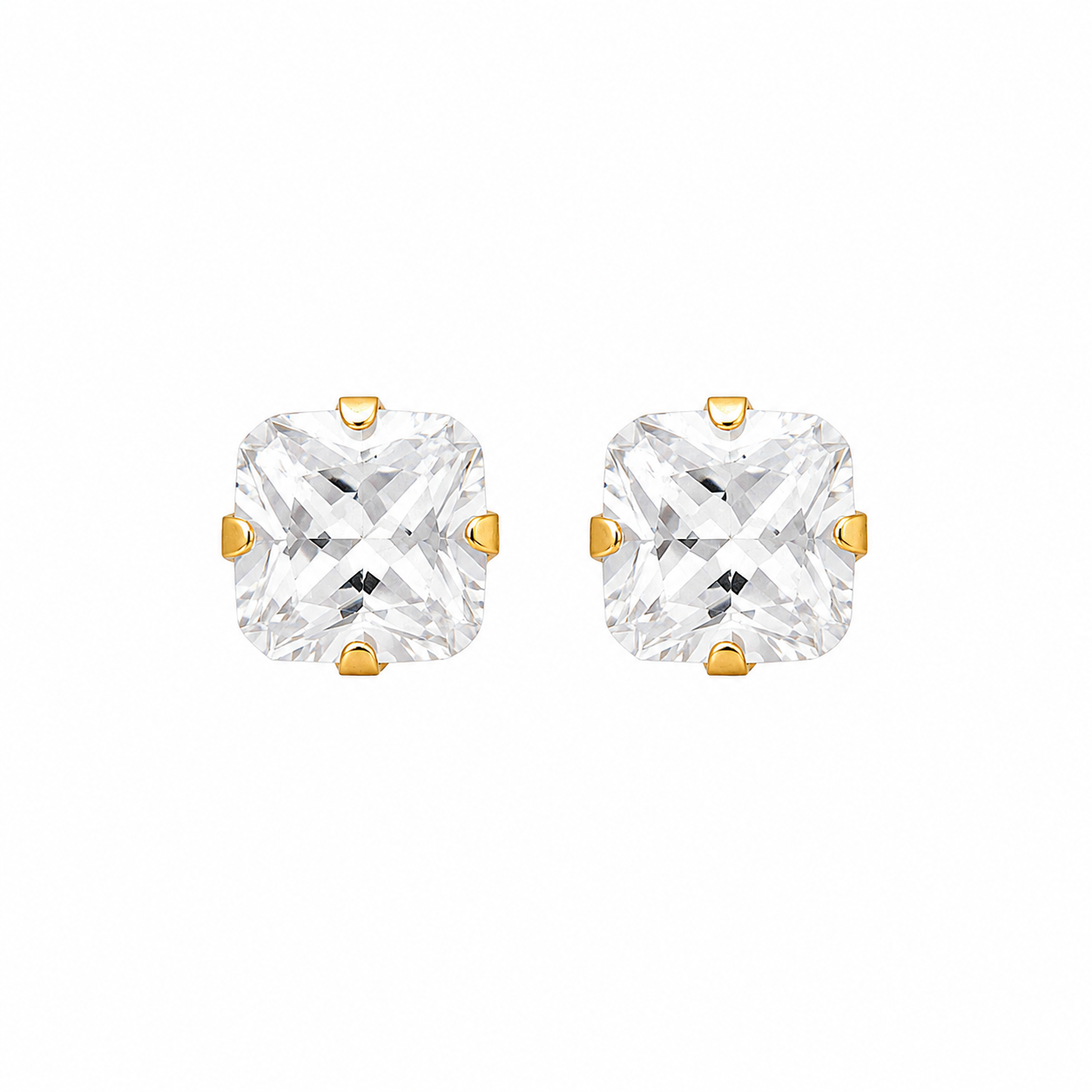 7X7MM Cubic Zirconia Princess Cut 24K Pure Gold Plated Ear Studs | MADE IN USA | Ideal for everyday wear