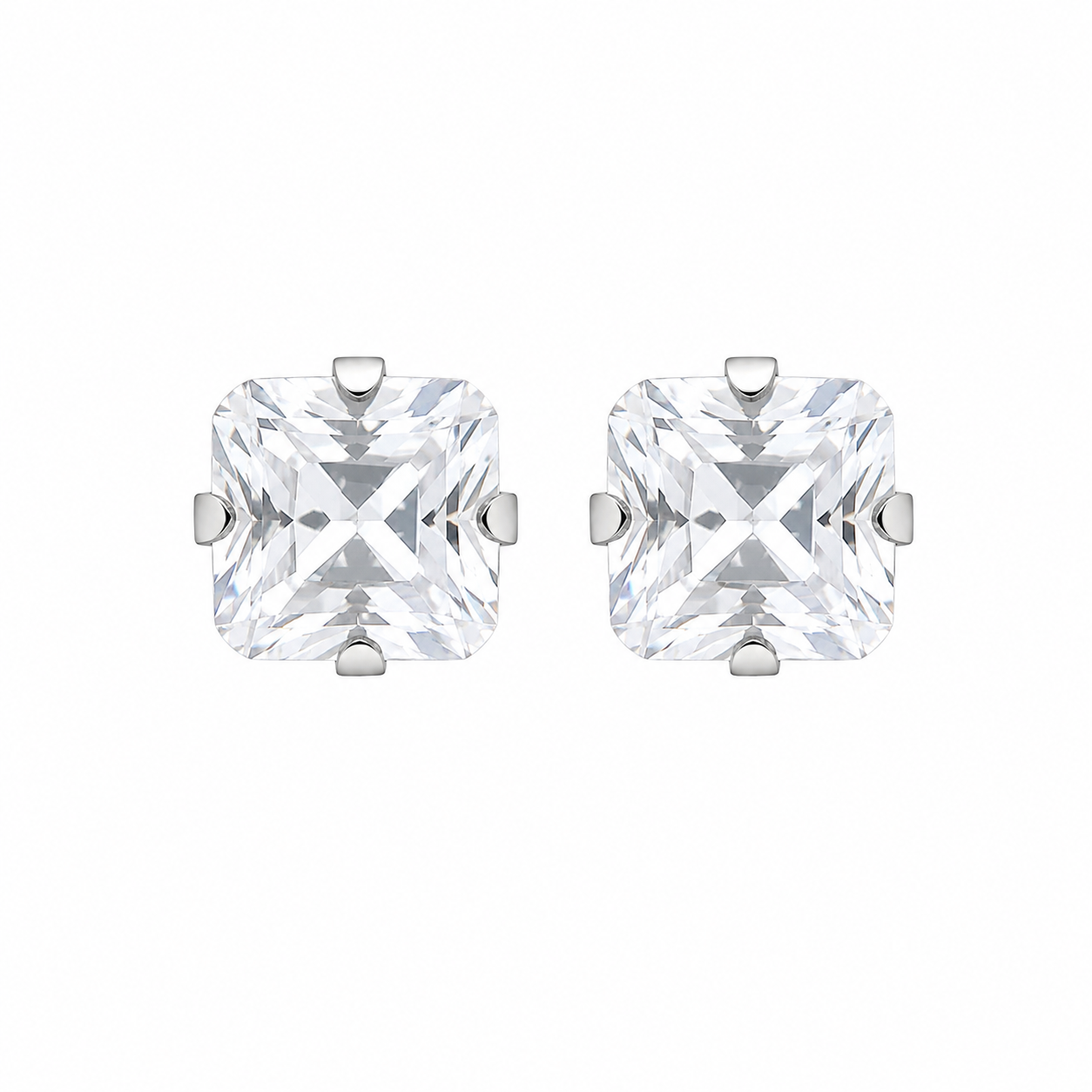 4MM Cubic Zirconia Princess Cut Stainless Steel Ear Studs | MADE IN USA | Ideal for everyday wear