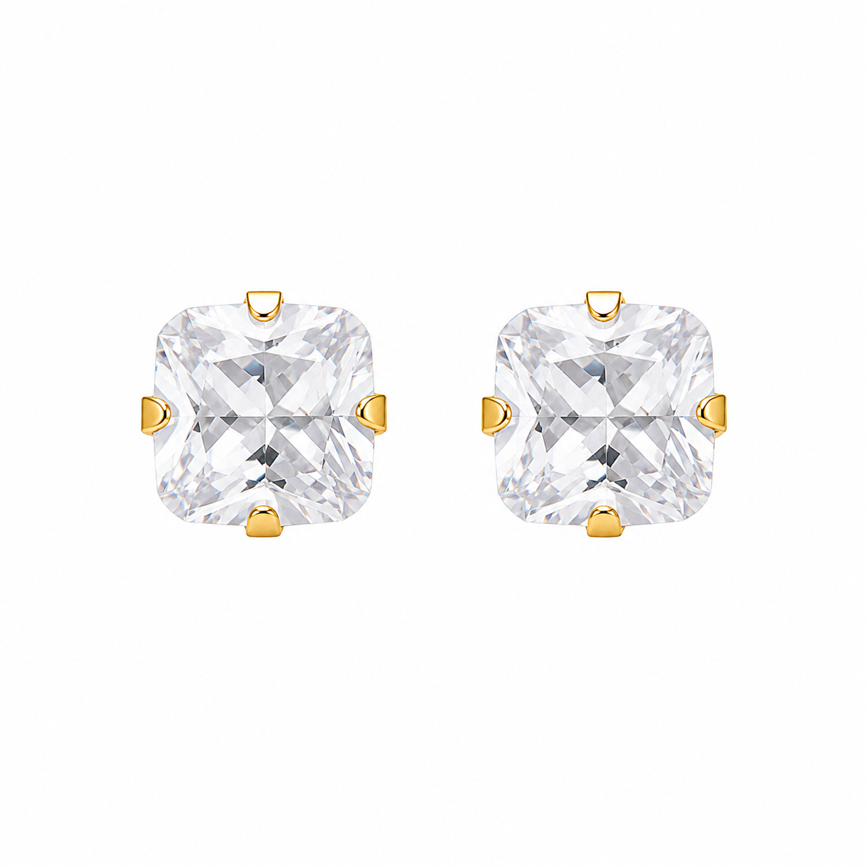 5X5MM Cubic Zirconia Princess Cut 24K Pure Gold Plated Ear Studs | MADE IN USA | Ideal for everyday wear