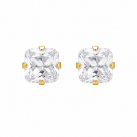 5X5MM Cubic Zirconia Princess Cut 24K Pure Gold Plated Ear Studs | MADE IN USA | Ideal for everyday wear
