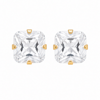 8X8MM Cubic Zirconia Princess Cut 24K Pure Gold Plated Ear Studs | MADE IN USA | Ideal for everyday wear