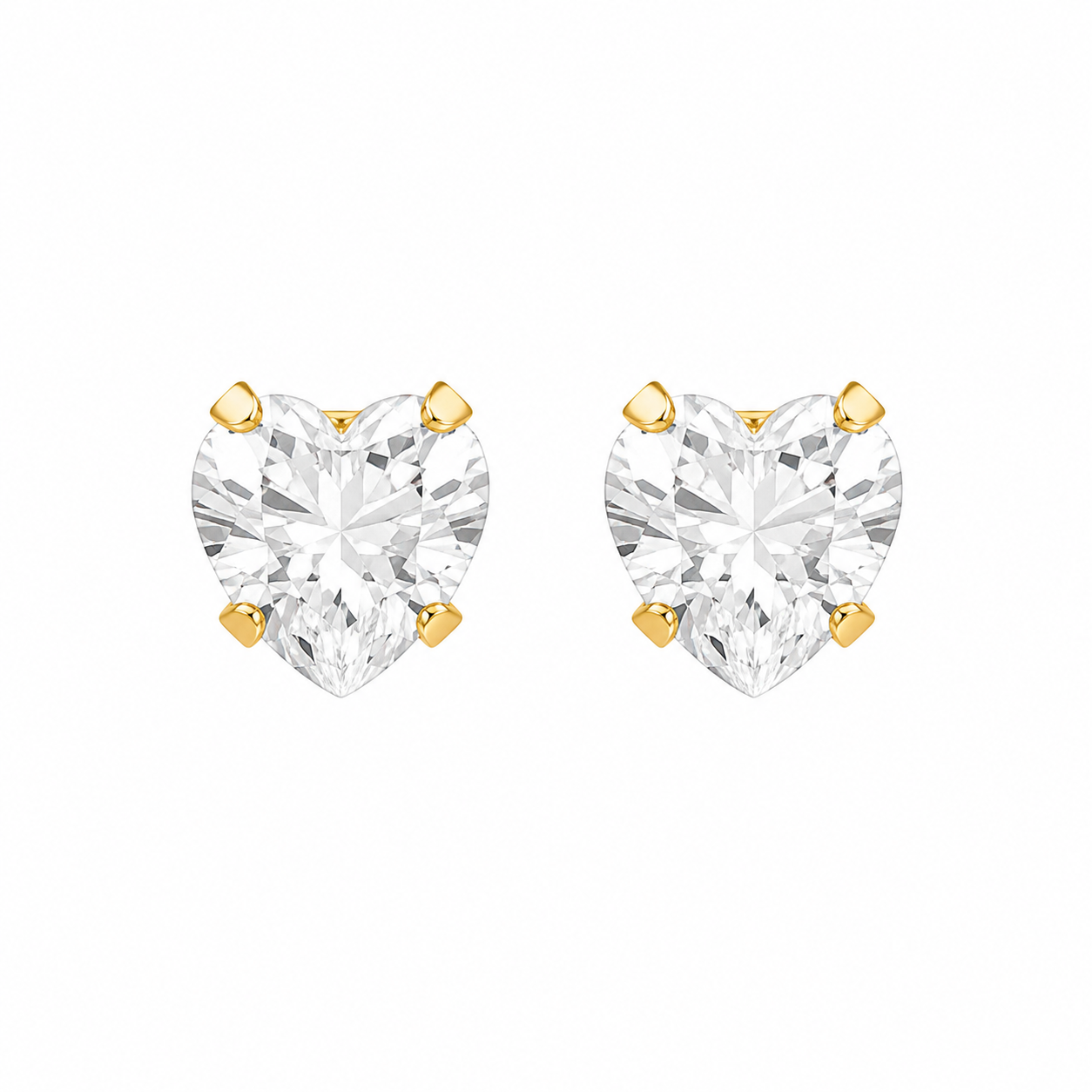 5X5MM Heart Cubic Zirconia 24K Pure Gold Plated Ear Studs | MADE IN USA | Ideal for everyday wear