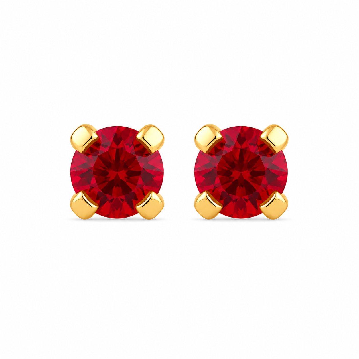 3MM -July Ruby Birthstone 24K Pure Gold Plated Ear Studs For Kids