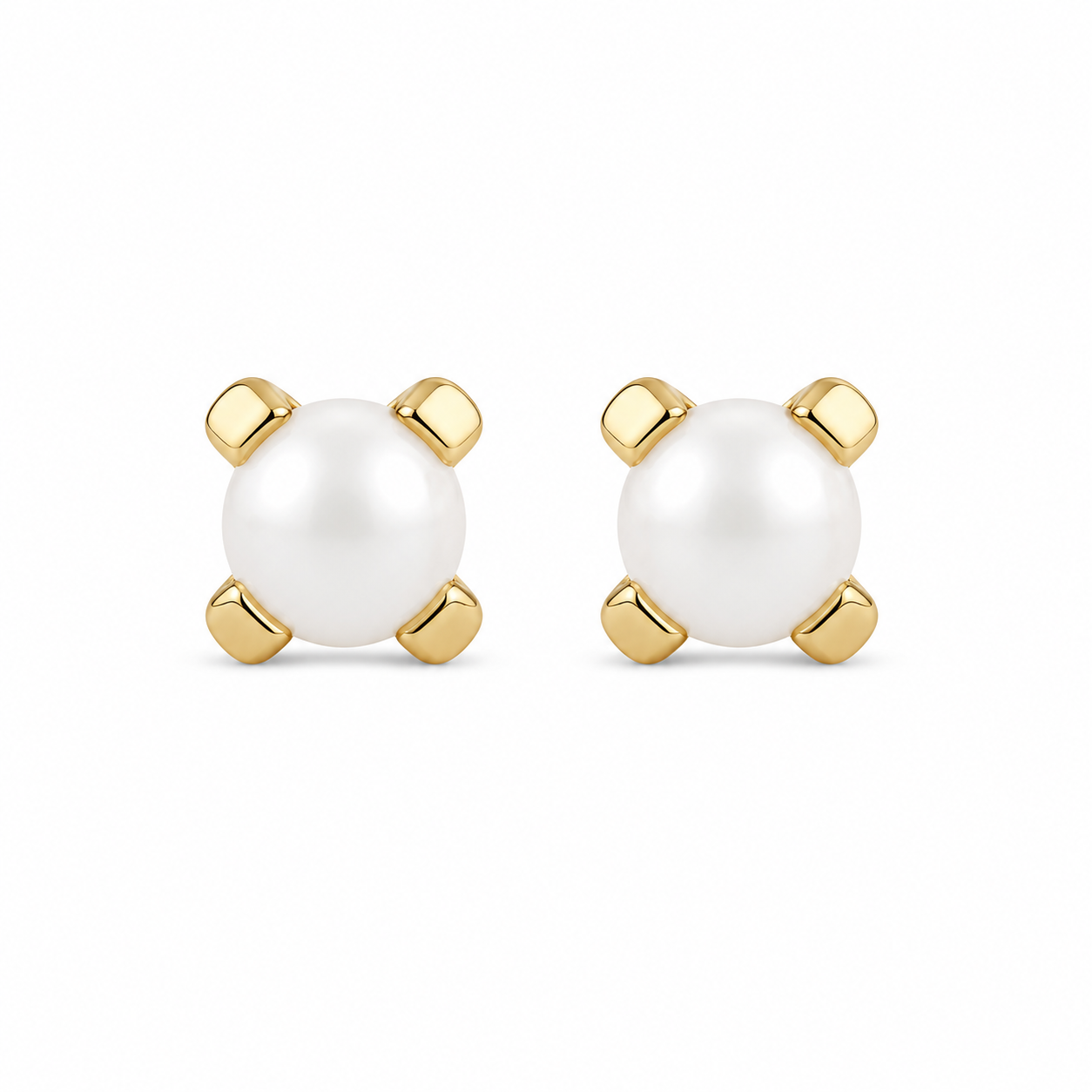 3MM White Pearl 24K Pure Gold Plated Ear Studs For Kids