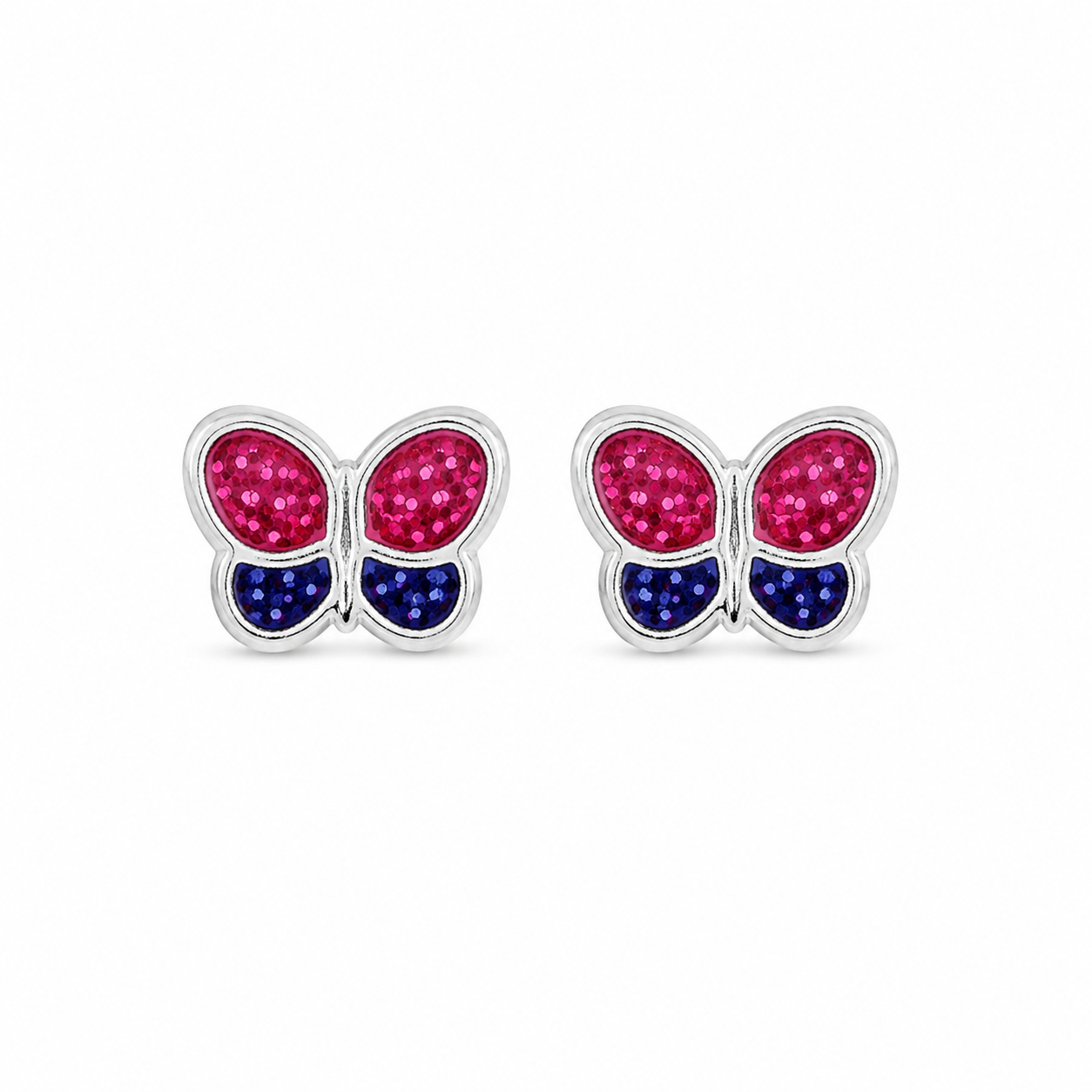 Allergy free Stainless Steel Pink/ Turquoise Glitter Butterfly Ear Studs For Kids